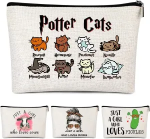 Gift for Best Friends Woman Female - Cosmetic Make Up Pouch Travel Toiletry Case with Trendy Cute Cat Aesthetic Design for Teen s Birthday Going-away Coworker