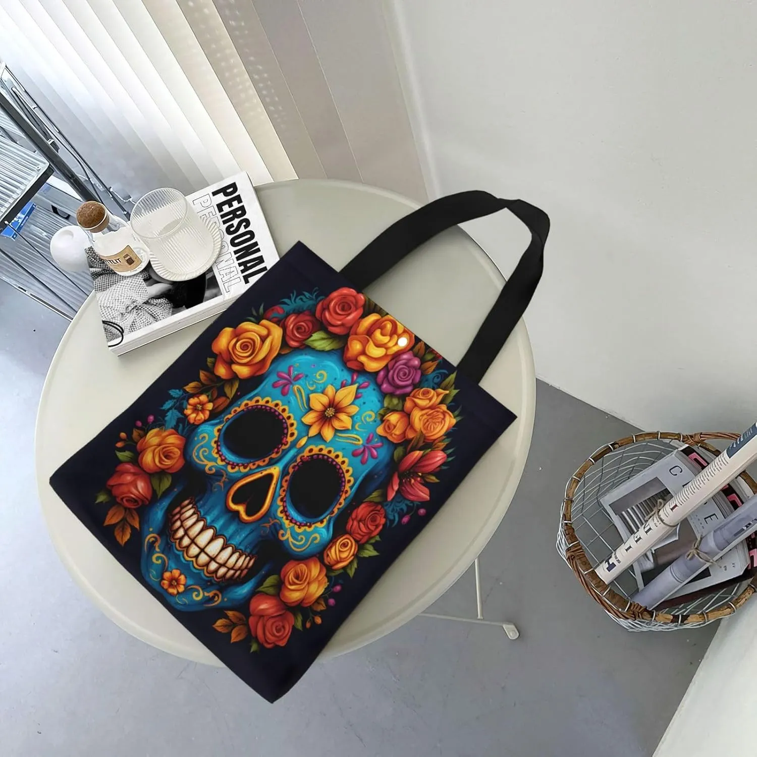 Gold Circular Design Canvas Shoulder Bag Reusable Tote Bag Soft Lightweight Cloth Bags For Women Girls Lady Casual