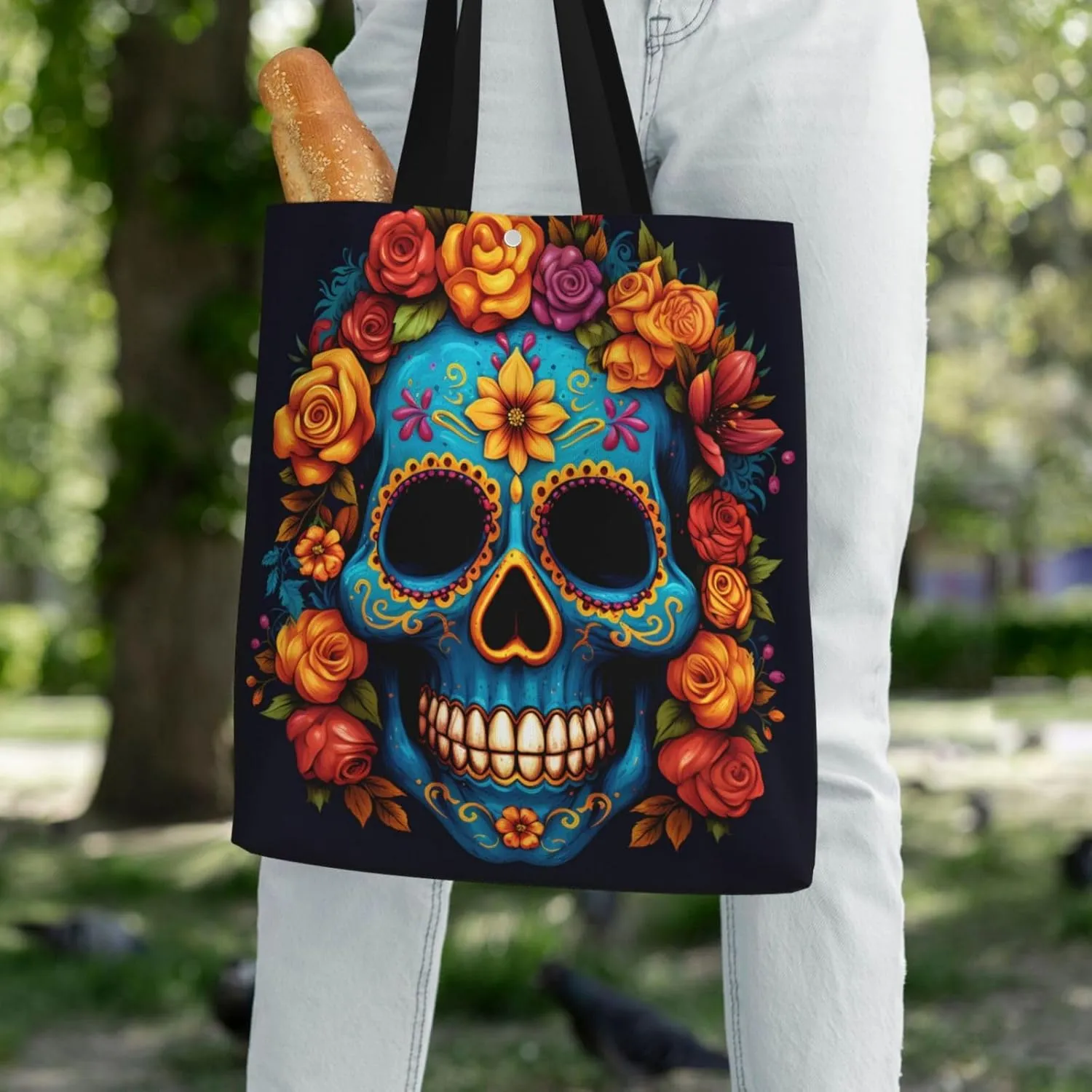 Gold Circular Design Canvas Shoulder Bag Reusable Tote Bag Soft Lightweight Cloth Bags For Women Girls Lady Casual