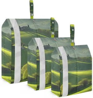 Green Countryside Packing Cubes Set of 3, Lightweight Travel Luggage Organizers Foldable Bags for Easy Packing and Organization