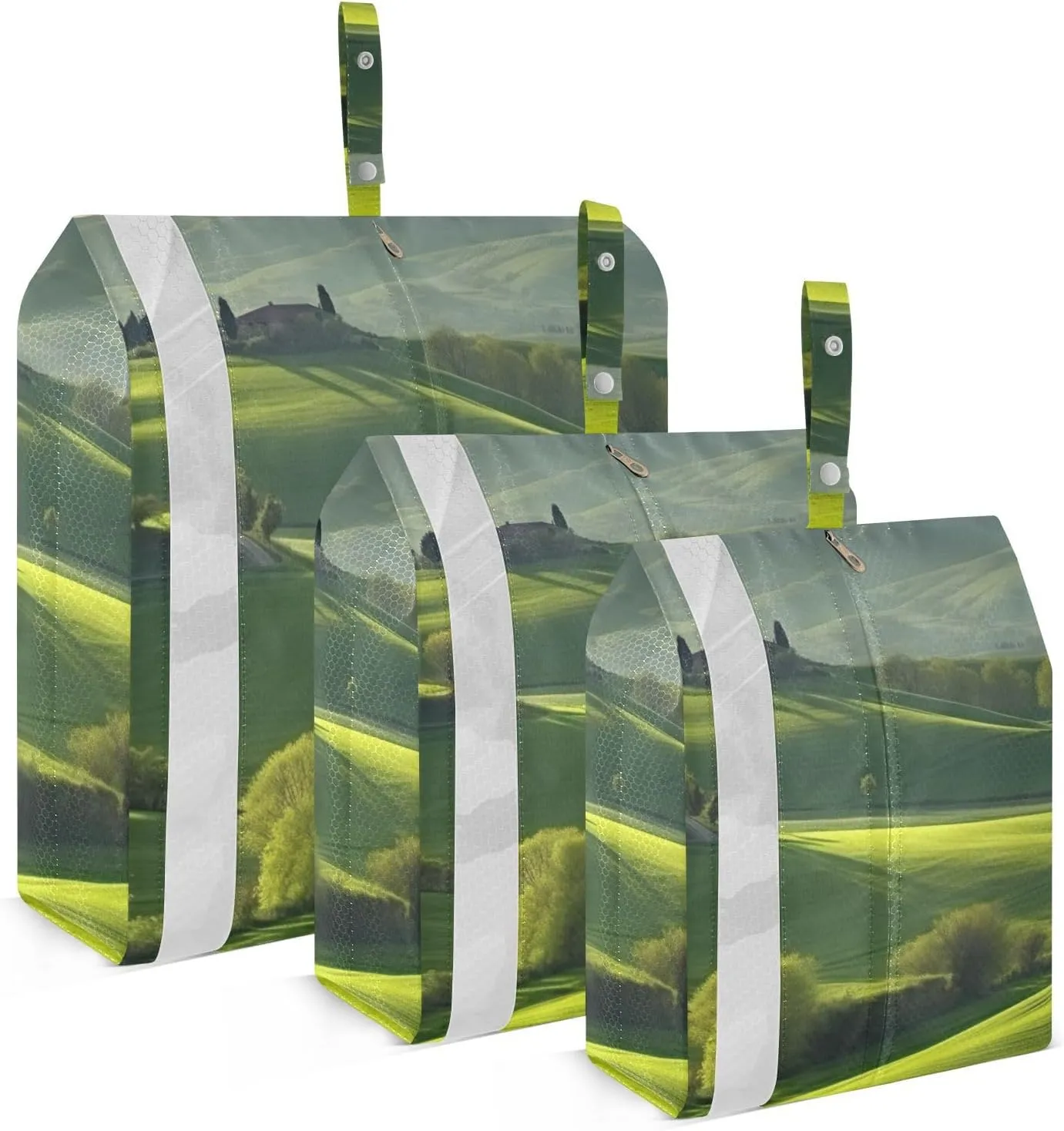 Green Countryside Packing Cubes Set of 3, Lightweight Travel Luggage Organizers Foldable Bags for Easy Packing and Organization