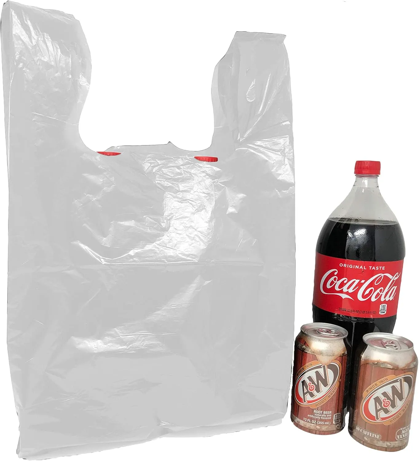 Grocery Shopping Plastic T-shirt Bags Plain 12" x 7" x 21" (White, 150)