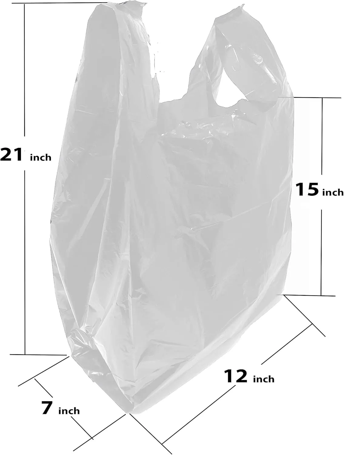 Grocery Shopping Plastic T-shirt Bags Plain 12" x 7" x 21" (White, 150)