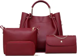 Handbag for Women 4Pcs Set Tote Shoulder Crossbody Bag Satchel Purses Wallet Bucket Bag