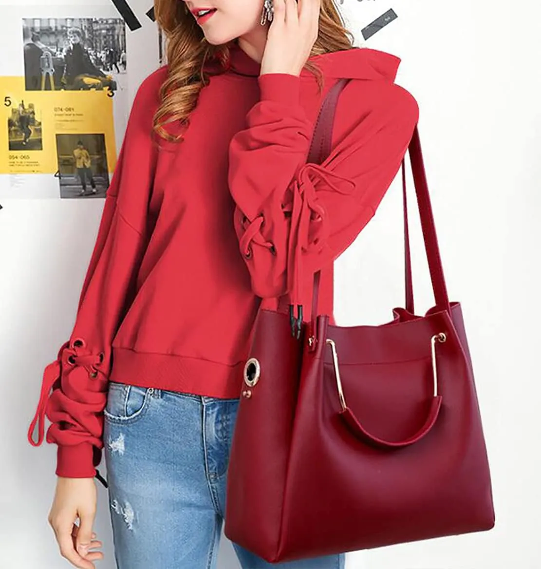 Handbag for Women 4Pcs Set Tote Shoulder Crossbody Bag Satchel Purses Wallet Bucket Bag