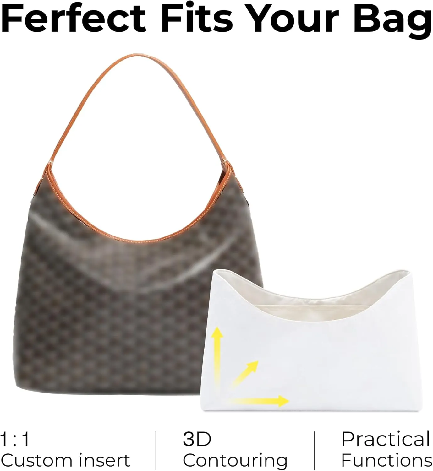 Handbag Organizer Insert for GOYARD Bohme Hobo Bag, Custom Fit Inside Premium Craie Lightweight WaterResistant Purse Insert with Cup Holder Accessories