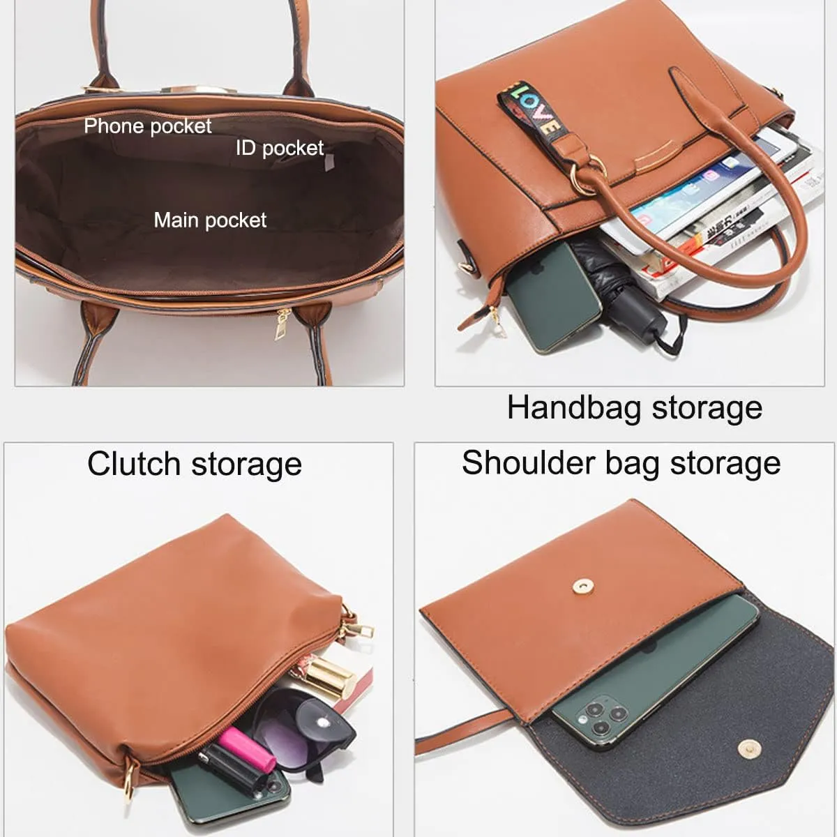 Handbags for Women Top-Handle Bags Tote Satchel Crossbody Bags 3pcs Purse Set