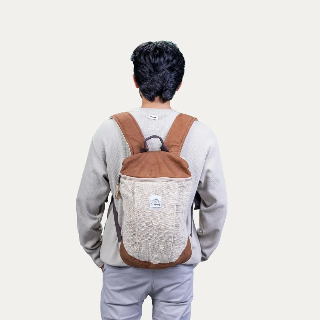 Handcrafted Hemp Backpack with Cotton Lining, Spacious Multi-Pocket Daypack for Work, Hiking, Beige Color  Durable and Stylish Travel Backpack for Men & Women