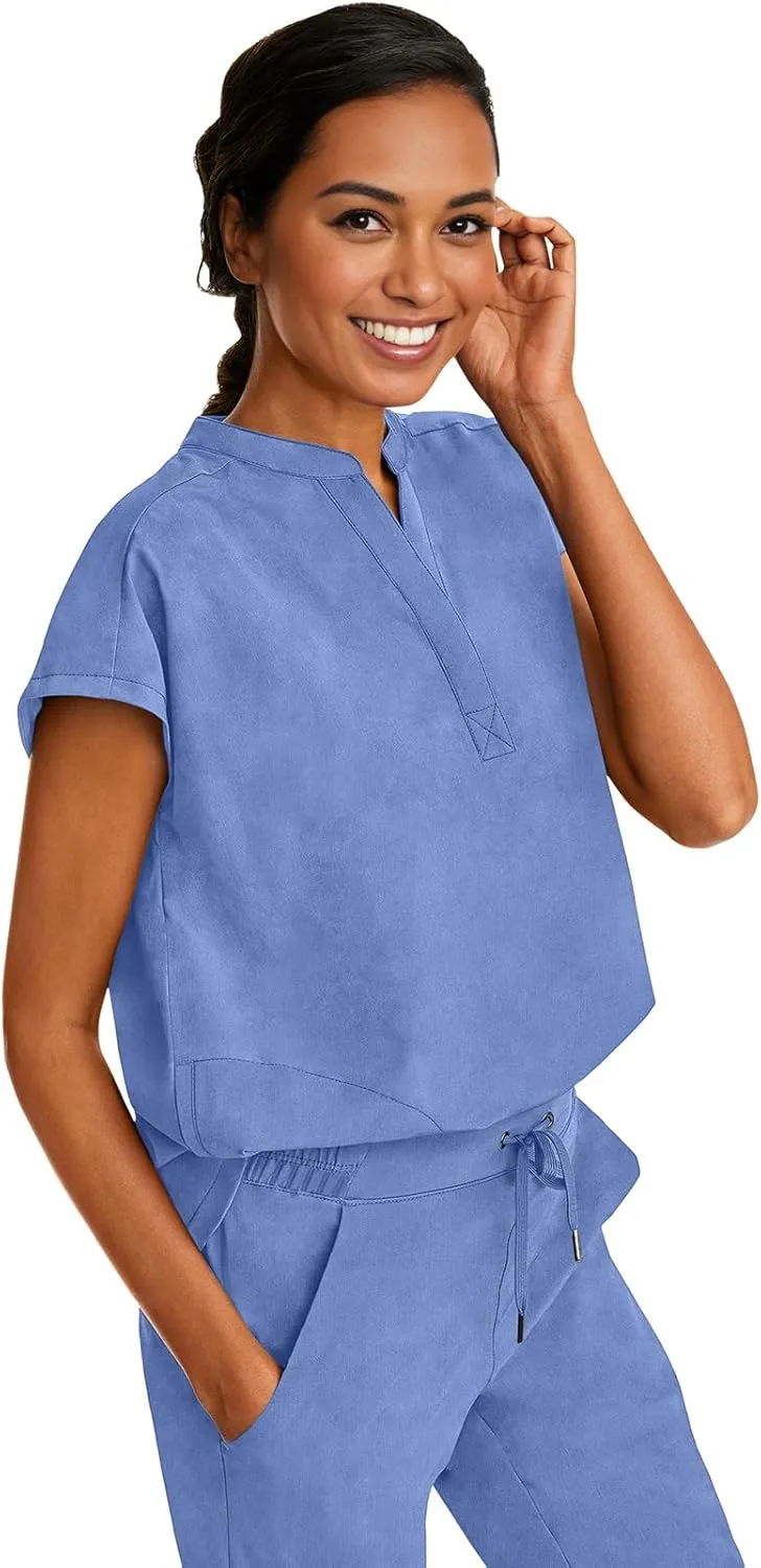 Healing Hands Women's Scrub Top Relaxed Fit Journey Top - 2 Pockets with Knit Details, Dolman Sleeve and Rounded Hem - 2152