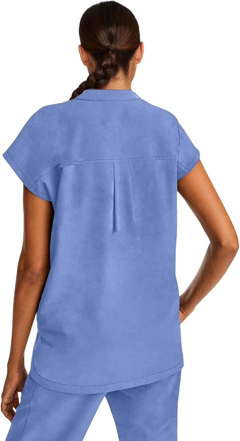 Healing Hands Women's Scrub Top Relaxed Fit Journey Top - 2 Pockets with Knit Details, Dolman Sleeve and Rounded Hem - 2152