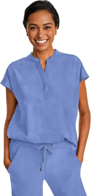 Healing Hands Women's Scrub Top Relaxed Fit Journey Top - 2 Pockets with Knit Details, Dolman Sleeve and Rounded Hem - 2152