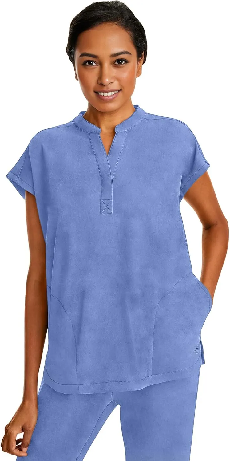 Healing Hands Women's Scrub Top Relaxed Fit Journey Top - 2 Pockets with Knit Details, Dolman Sleeve and Rounded Hem - 2152