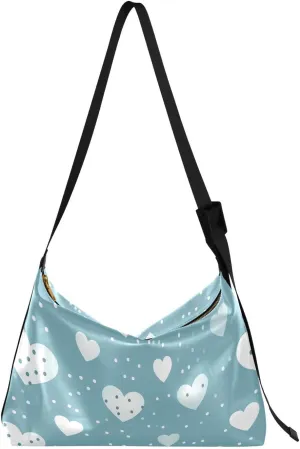 Hearts Blue Tote Bag for Women Large Hobo Bags Cross Body Purse Leather Hobo Bags with Adjustable Strap for Women Men