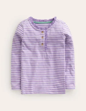 Henley Ruffle Breton Top-Ivory/Purple