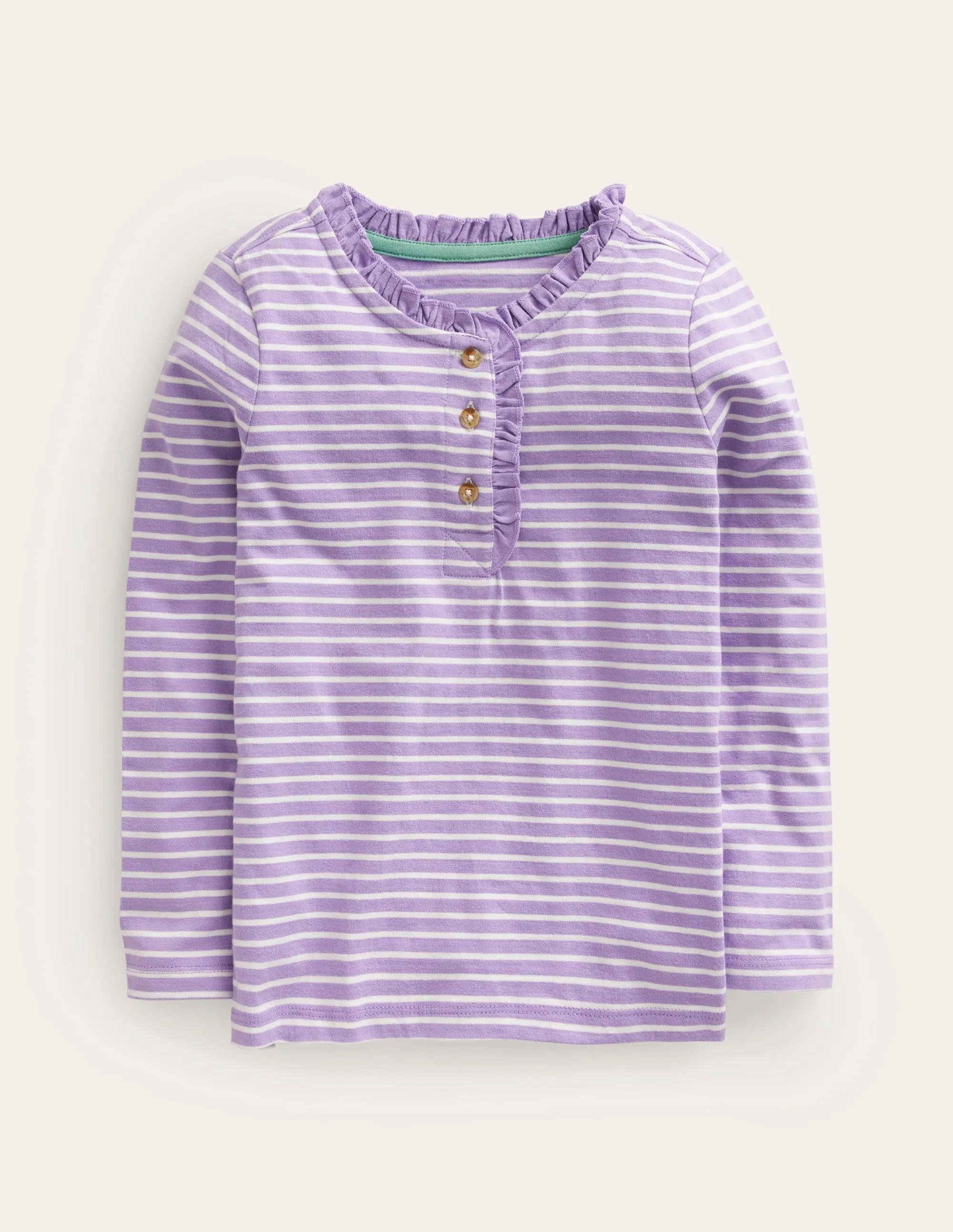 Henley Ruffle Breton Top-Ivory/Purple