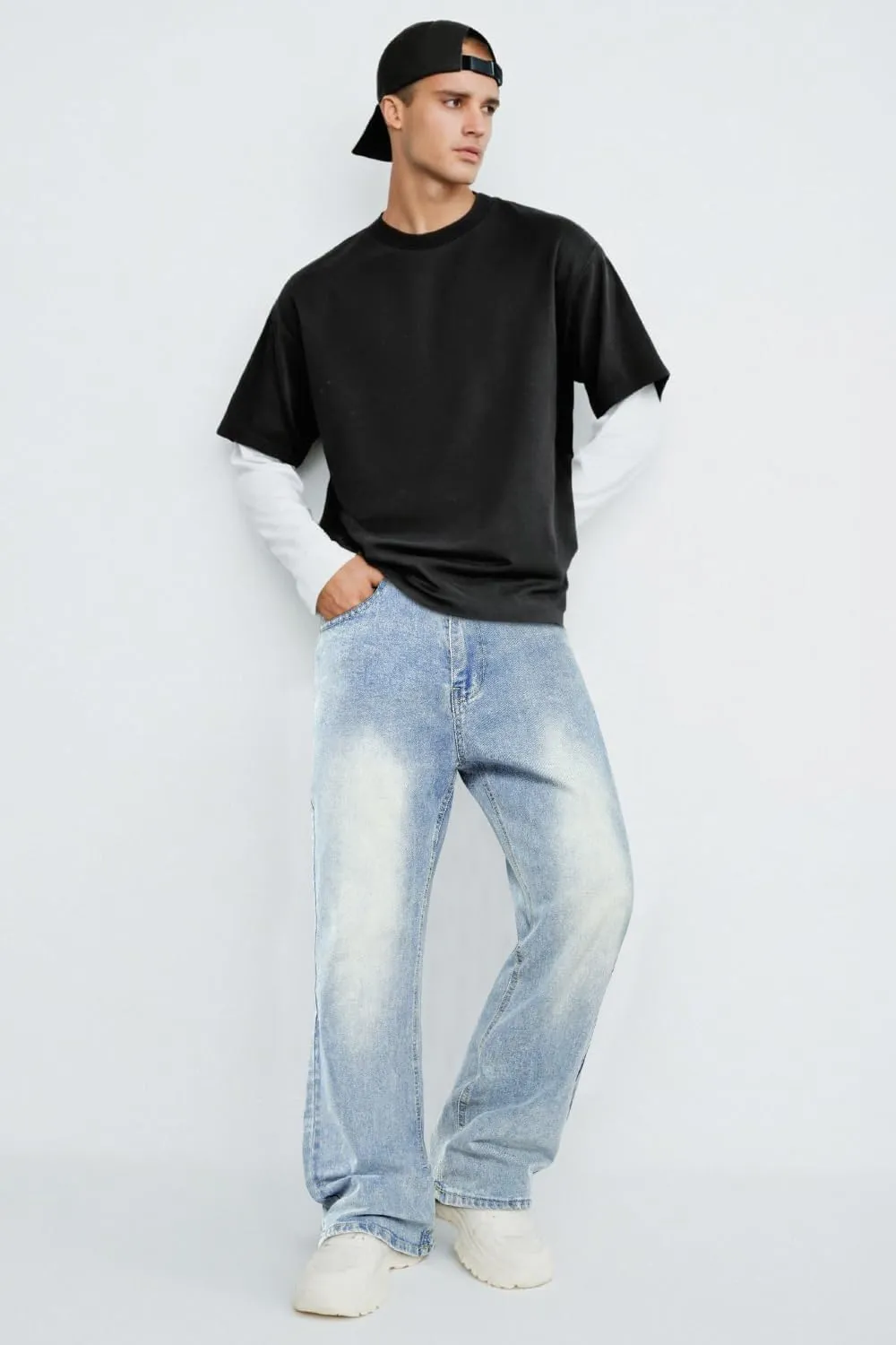 Heyfanee Men's Straight Leg Jeans Stretch Bootcut Denim Pants for Men Relaxed Fit