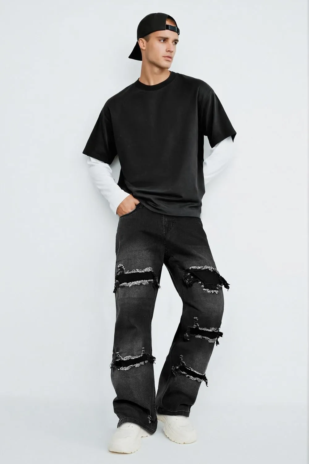 Heyfanee Men's Straight Leg Jeans Stretch Bootcut Denim Pants for Men Relaxed Fit