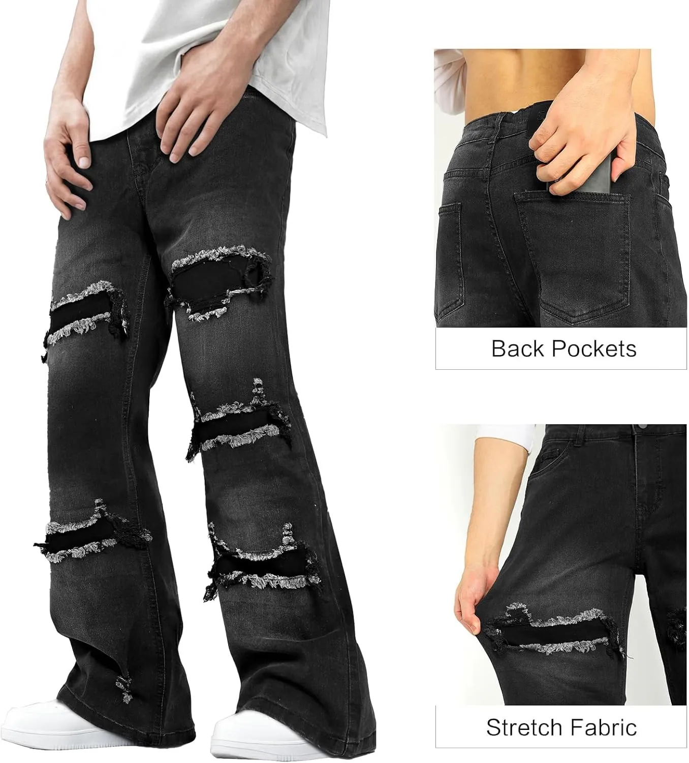 Heyfanee Men's Straight Leg Jeans Stretch Bootcut Denim Pants for Men Relaxed Fit