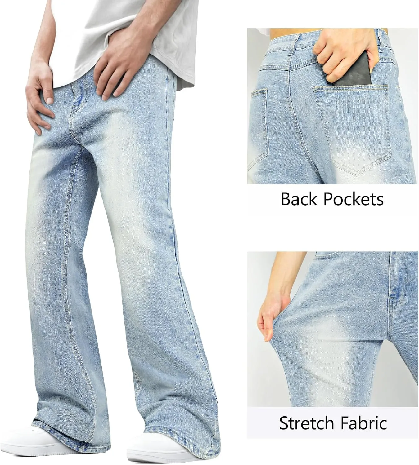 Heyfanee Men's Straight Leg Jeans Stretch Bootcut Denim Pants for Men Relaxed Fit