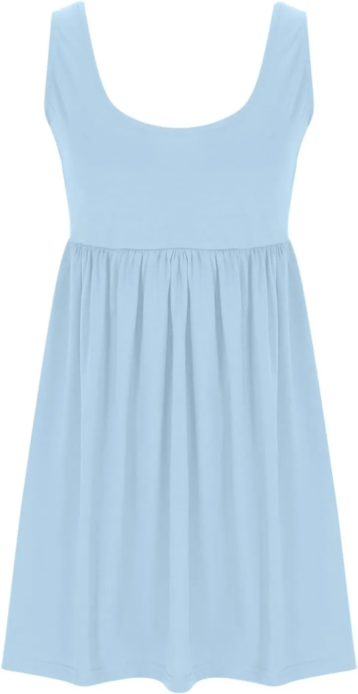 HGps8w Womens Cute Flowy Mini Babydoll Dress Sleeveless Casual Summer Swing Short Beach Sundress