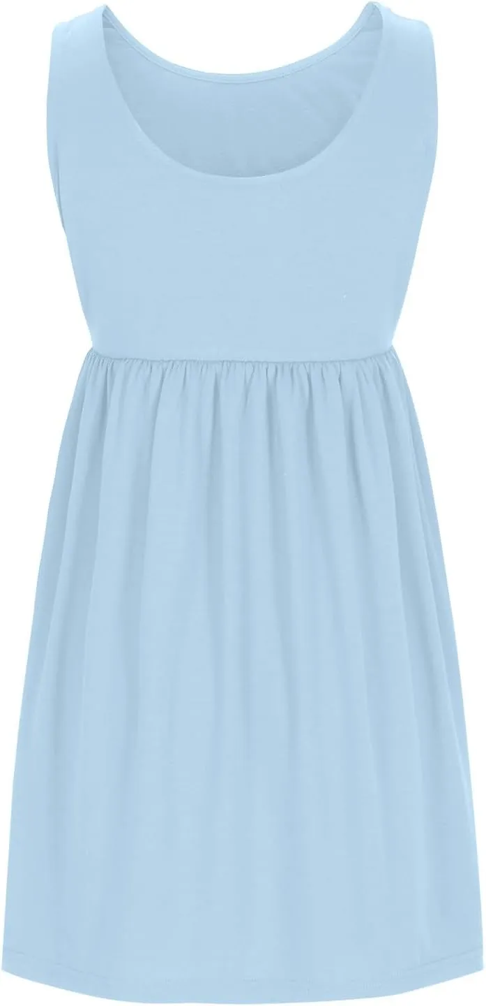 HGps8w Womens Cute Flowy Mini Babydoll Dress Sleeveless Casual Summer Swing Short Beach Sundress