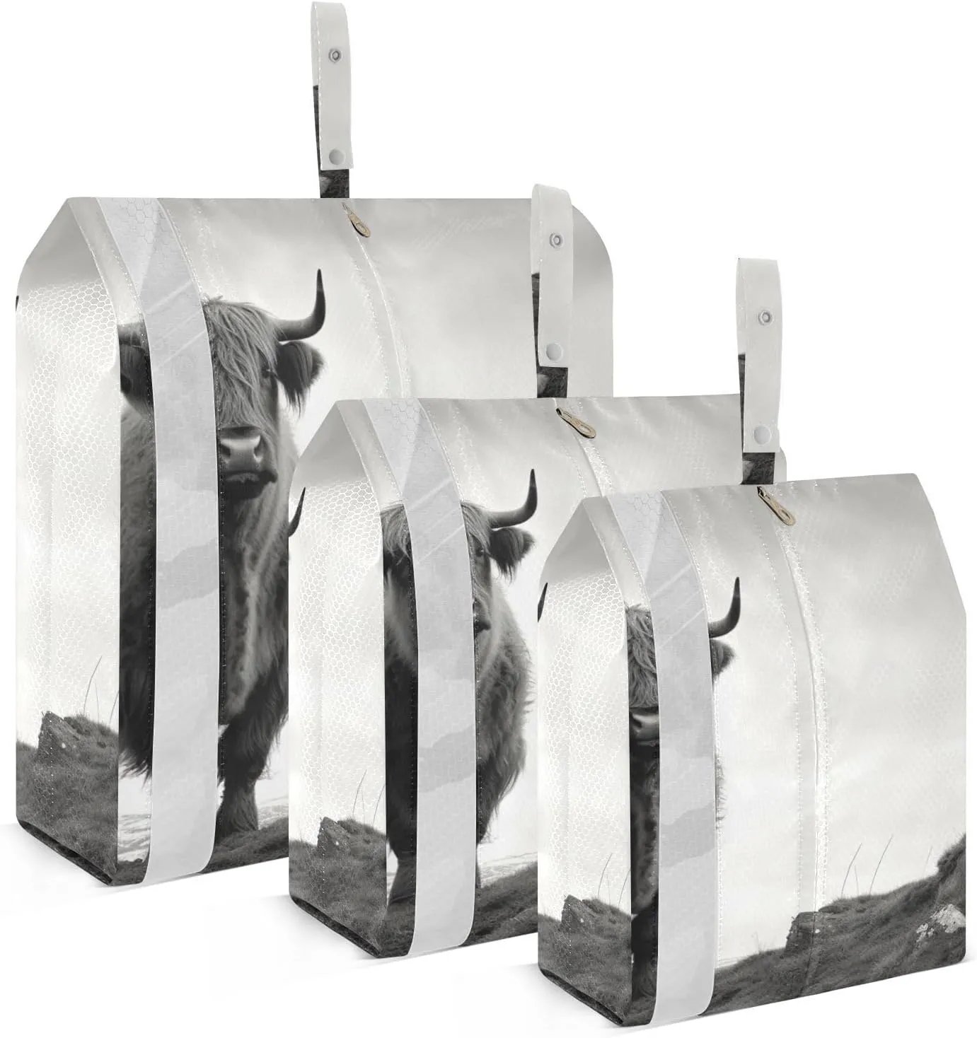 Highland Cow Packing Cubes Set of 3, Lightweight Travel Luggage Organizers Foldable Bags for Easy Packing and Organization