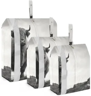 Highland Cow Packing Cubes Set of 3, Lightweight Travel Luggage Organizers Foldable Bags for Easy Packing and Organization