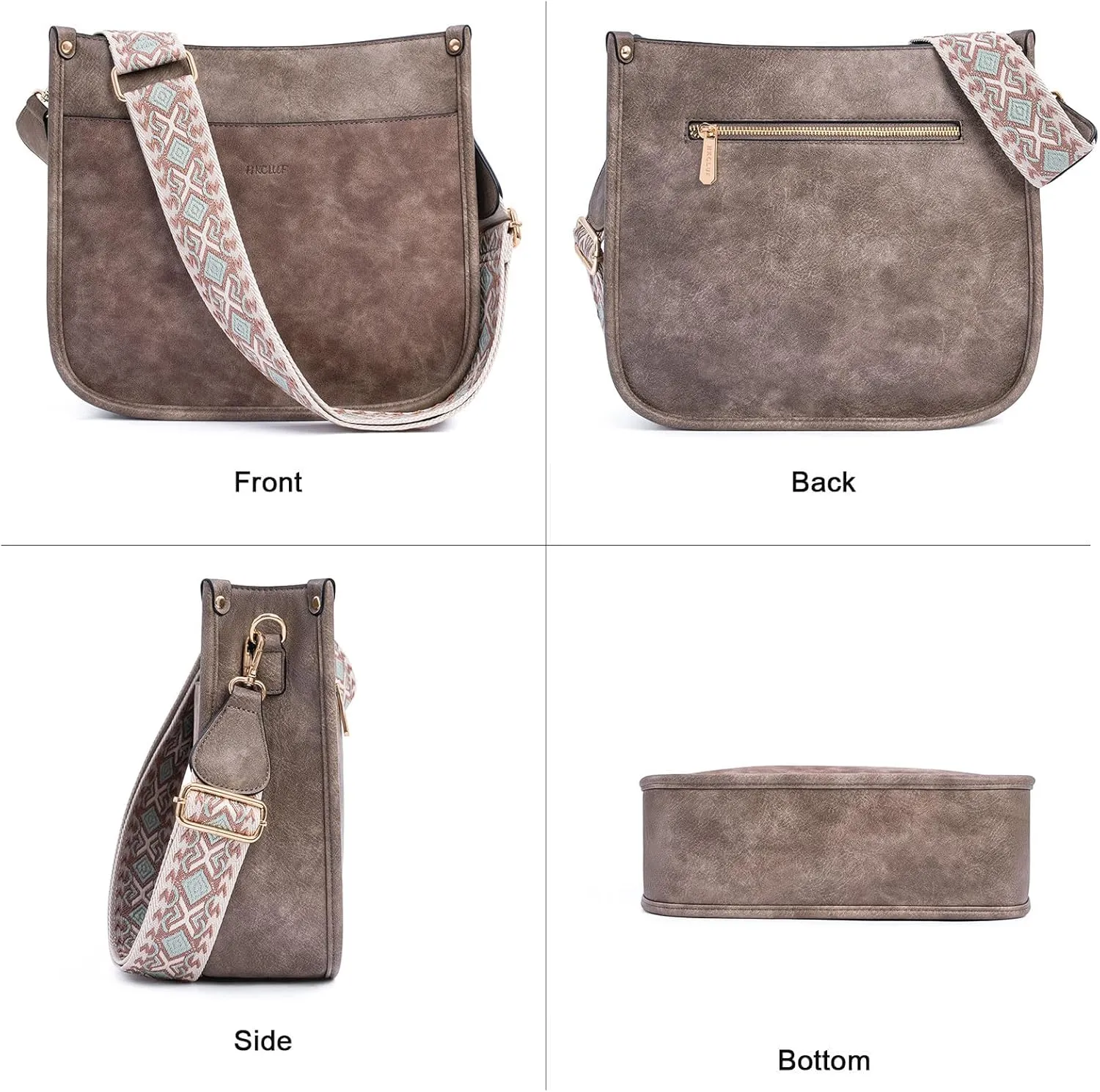 HKCLUF Crossbody Bags for Women Trendy Vegan Leather Hobo Handbags With 2PCS Adjustable Guitar Strap Shoulder Bucket Bags