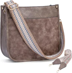 HKCLUF Crossbody Bags for Women Trendy Vegan Leather Hobo Handbags With 2PCS Adjustable Guitar Strap Shoulder Bucket Bags