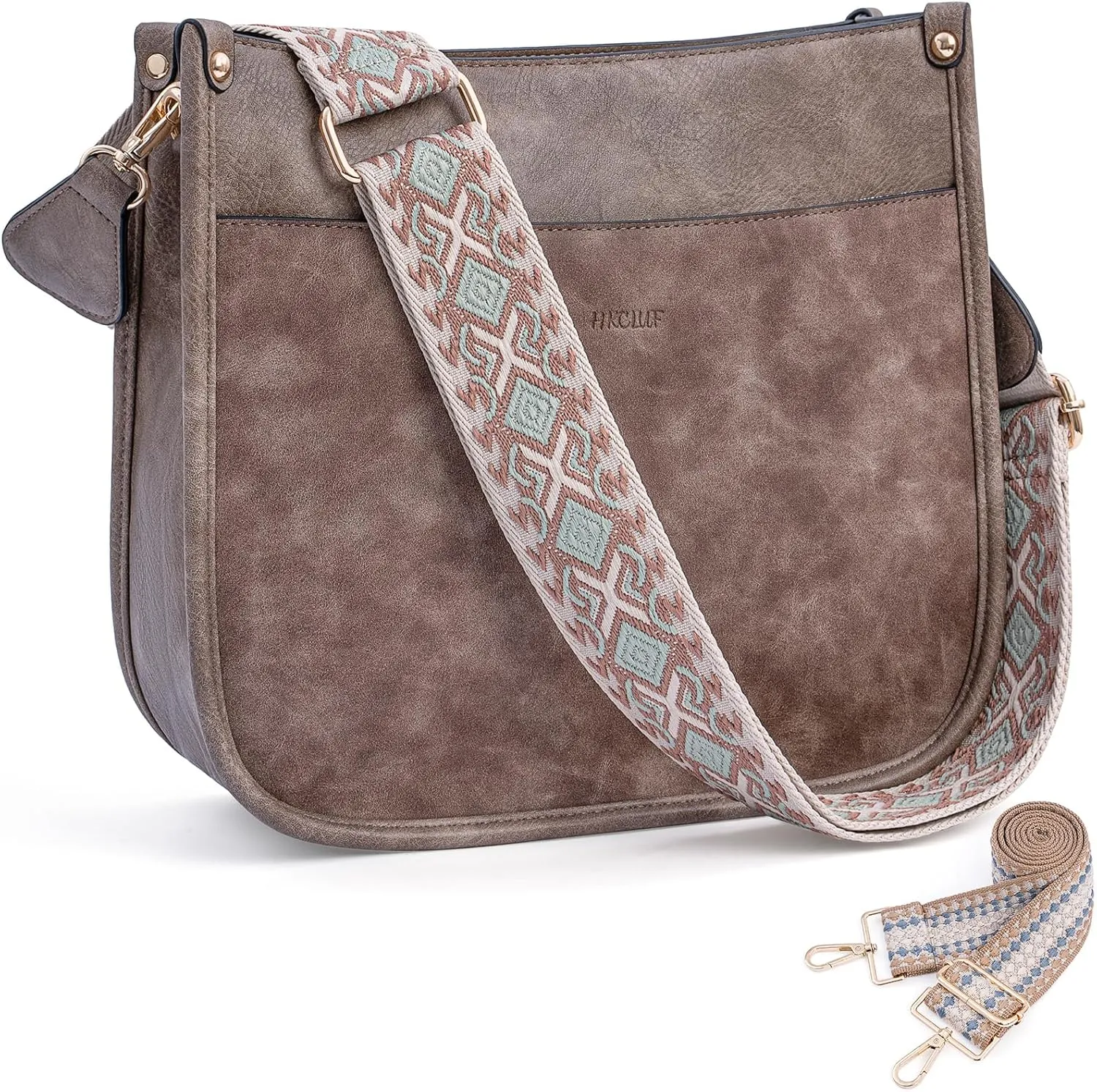 HKCLUF Crossbody Bags for Women Trendy Vegan Leather Hobo Handbags With 2PCS Adjustable Guitar Strap Shoulder Bucket Bags