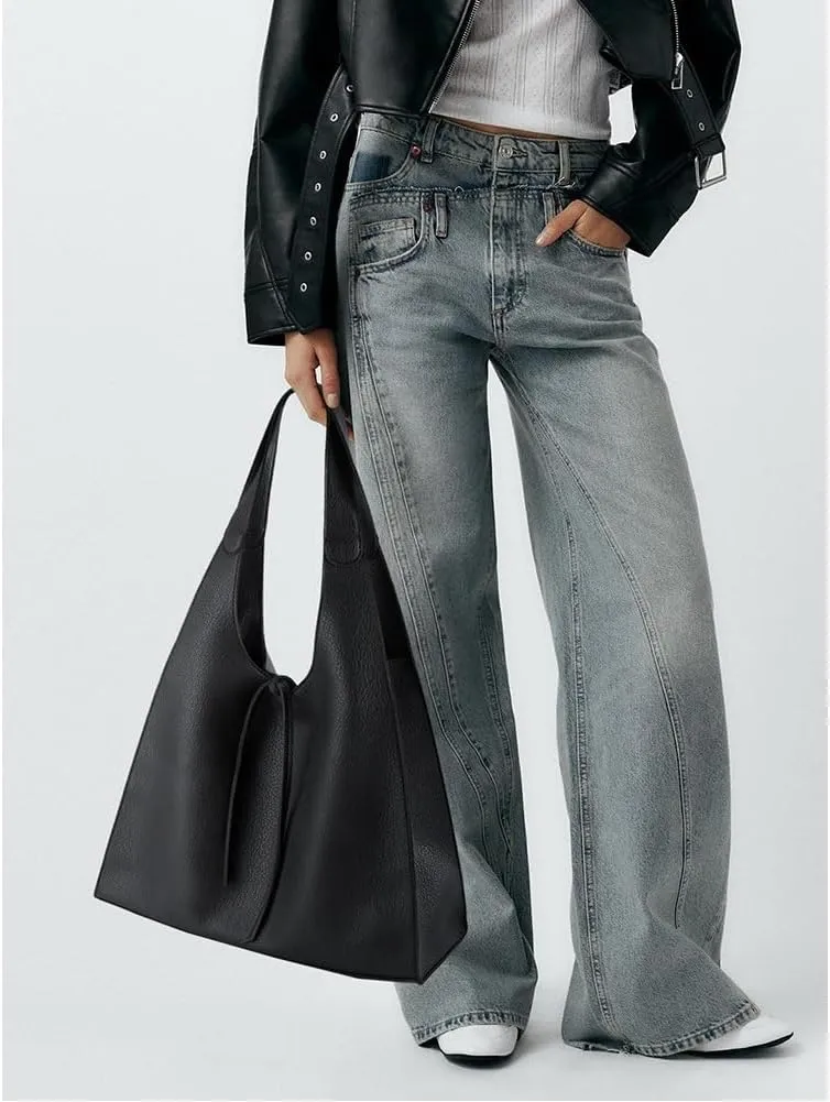 Hobo Bags for Women Soft Pu Leather Shoulder Handbag Slouchy Tote Purses Stylish Triangle Shaped Bag for Work