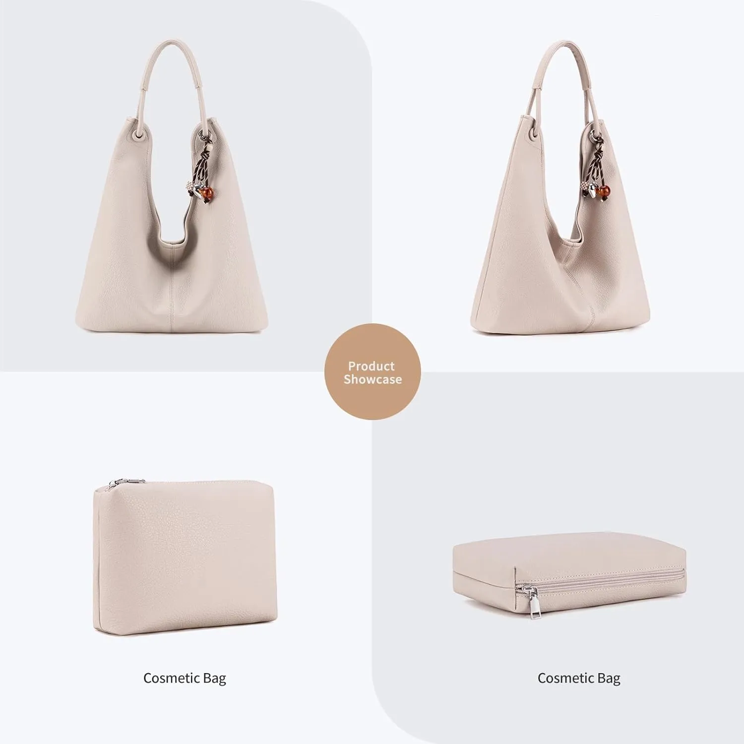 Hobo Purse for Women Trendy Vegan Leather Shoulder Bag Slouchy Hobo Bags with Charm and small Purse