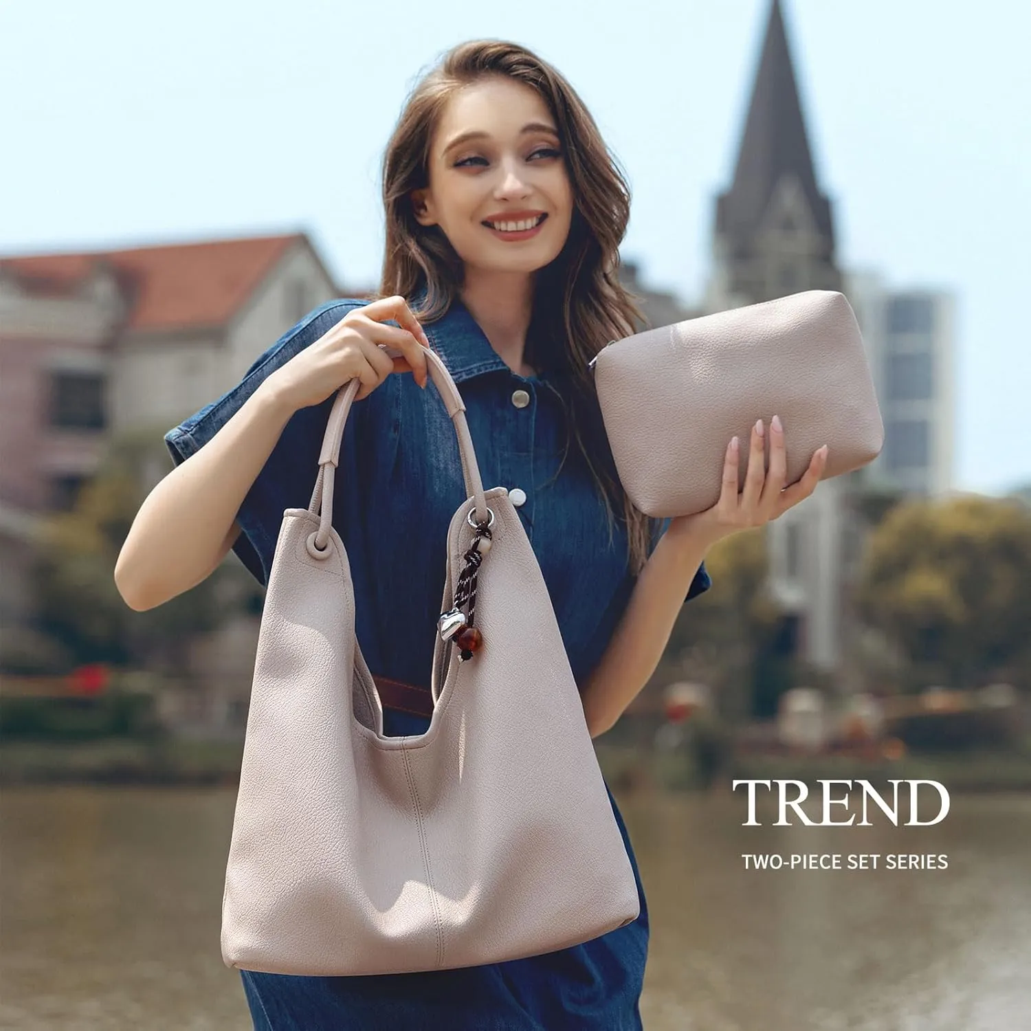 Hobo Purse for Women Trendy Vegan Leather Shoulder Bag Slouchy Hobo Bags with Charm and small Purse