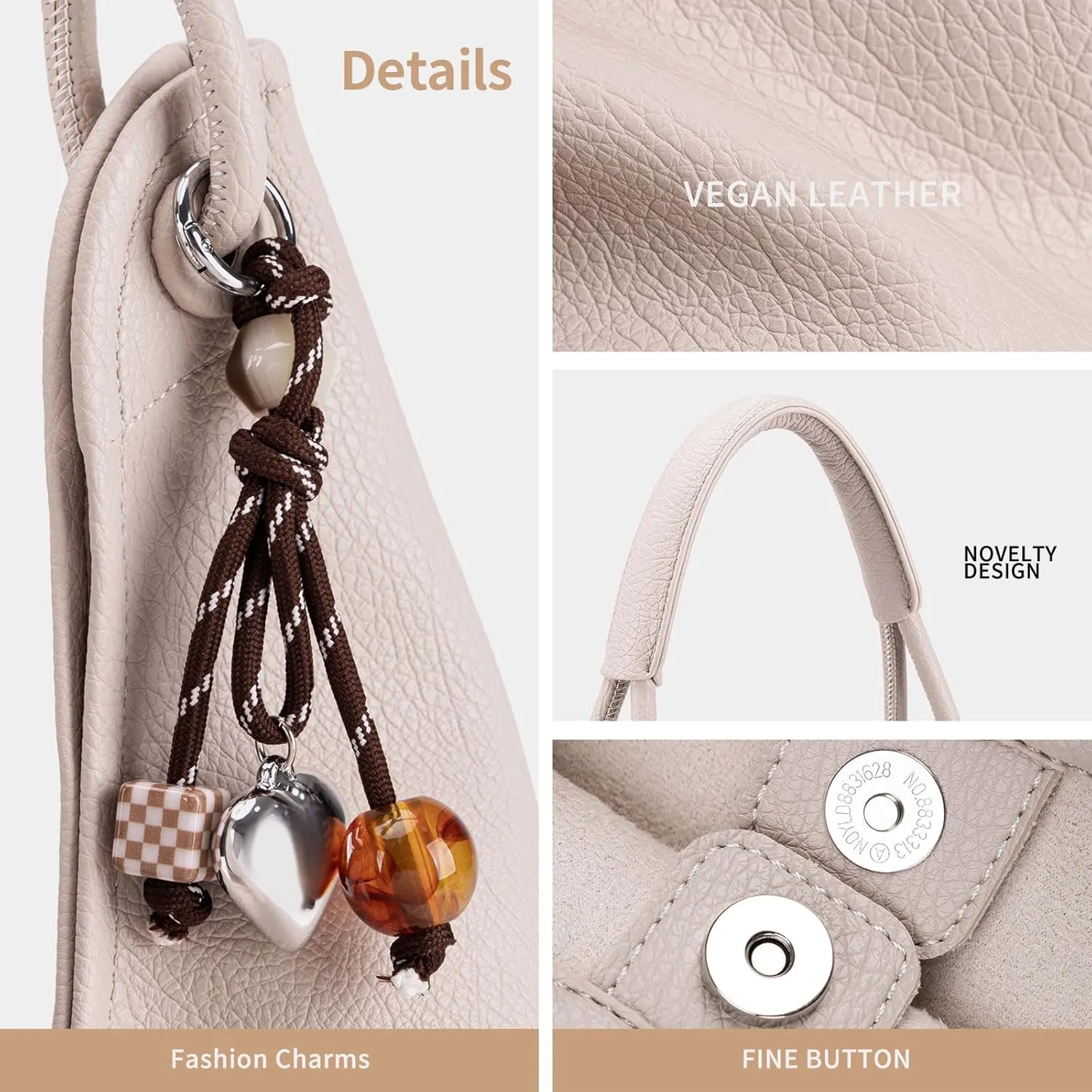 Hobo Purse for Women Trendy Vegan Leather Shoulder Bag Slouchy Hobo Bags with Charm and small Purse