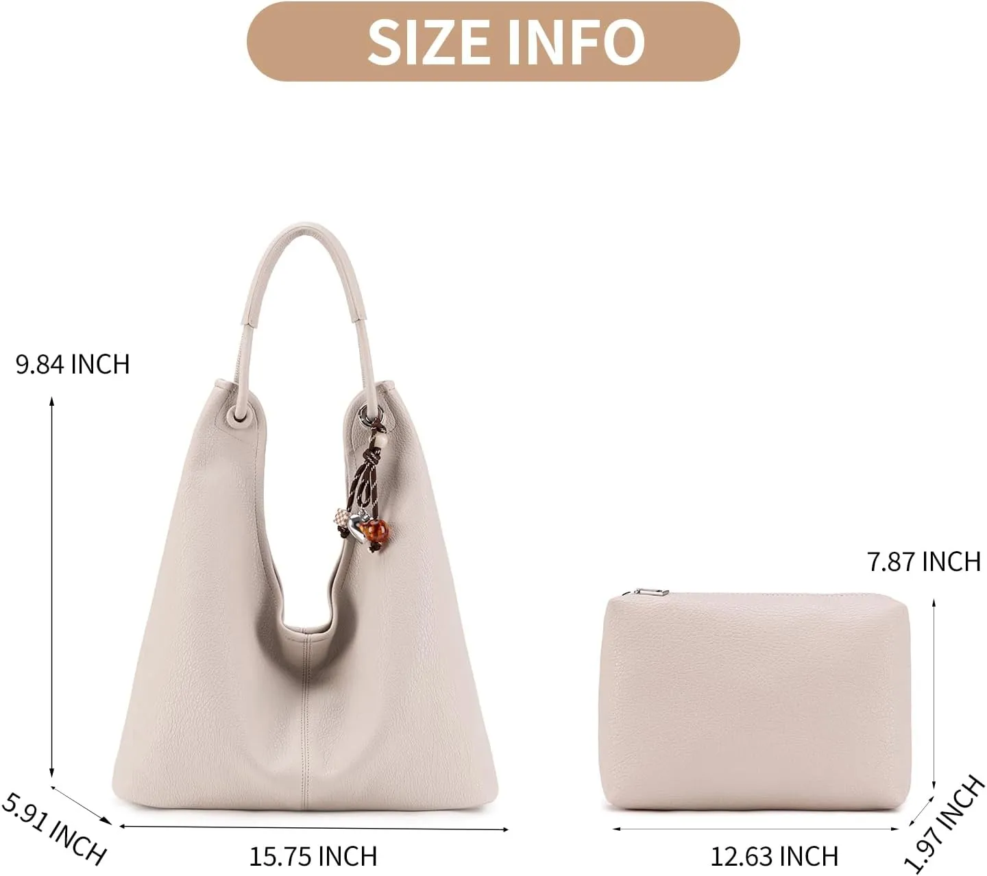 Hobo Purse for Women Trendy Vegan Leather Shoulder Bag Slouchy Hobo Bags with Charm and small Purse