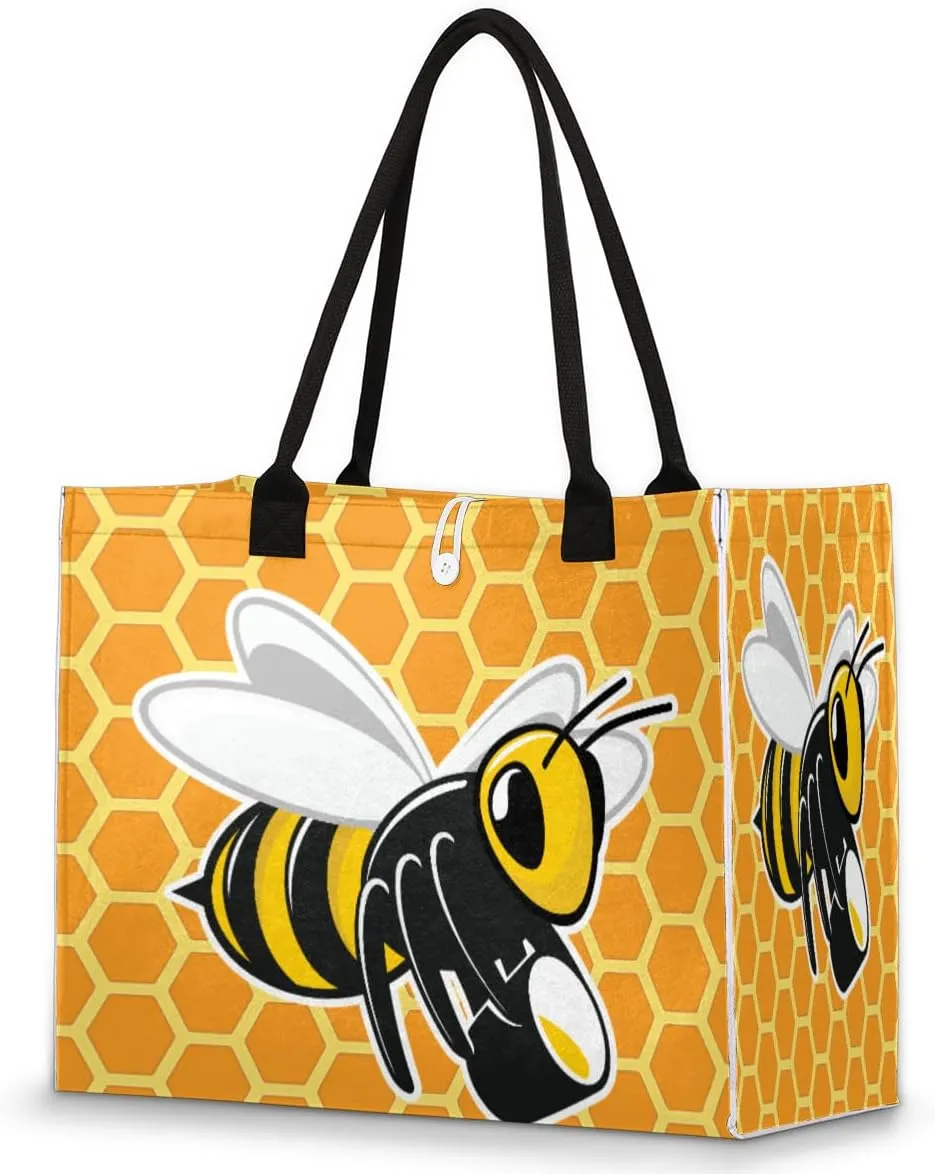 Honey Bee Tote Bag for Women Large Beach Bag Reusable Grocery Bags Tote Bag for Work Shopping Travel Beach