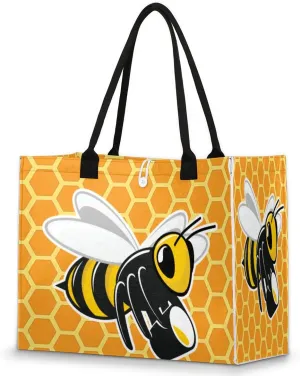 Honey Bee Tote Bag for Women Large Beach Bag Reusable Grocery Bags Tote Bag for Work Shopping Travel Beach