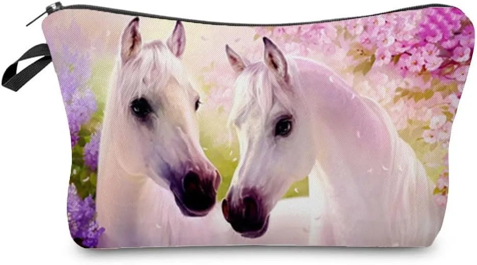 Horses Gift Horse Makeup Bag Cute Small Organizer Bag Travel Toiletry Zipper Pouch Horse Cosmetic Bag Birthday Christmas Gift for Horse Lovers Women Friends Sisters