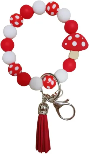 iMagitek Mushroom Silicone Wristlet Keychain Mushroom Elastic Bracelet Keychain Keyring Gift for Girls Women