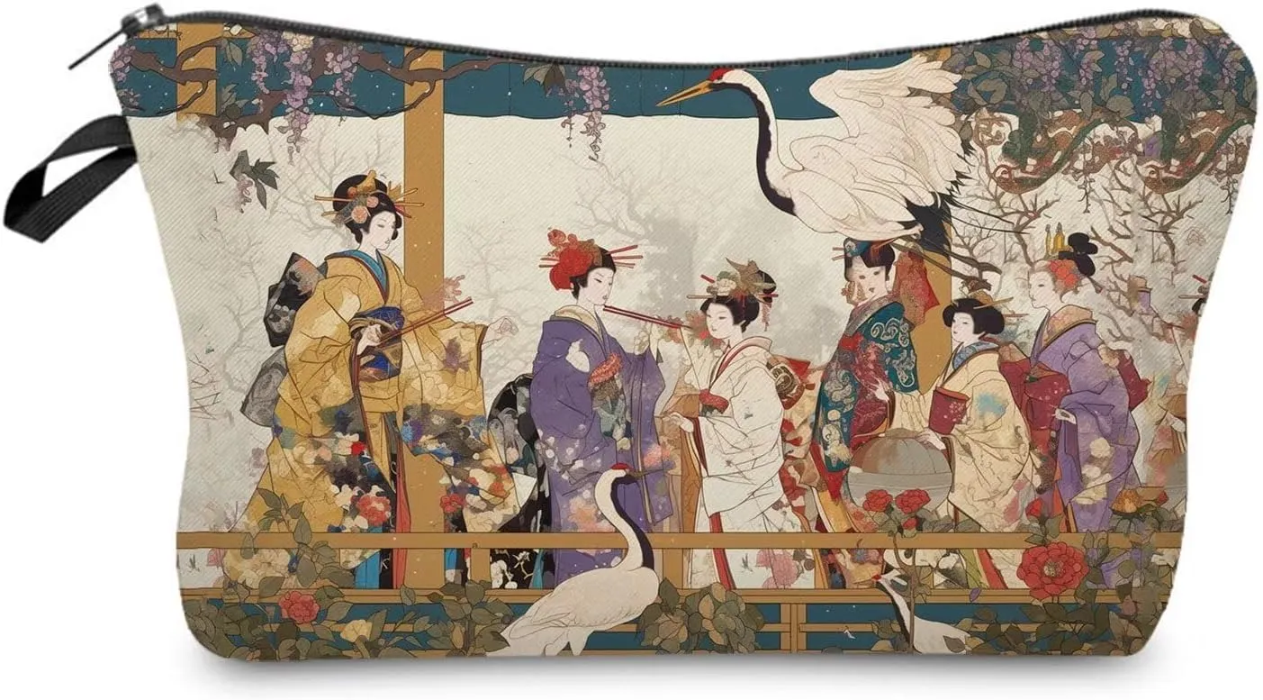 Japanese Geisha Makeup Bag Cute Small Organizer Zipper Pouch Japanese Geisha Cosmetic Bag Birthday Present for Women Friends -1