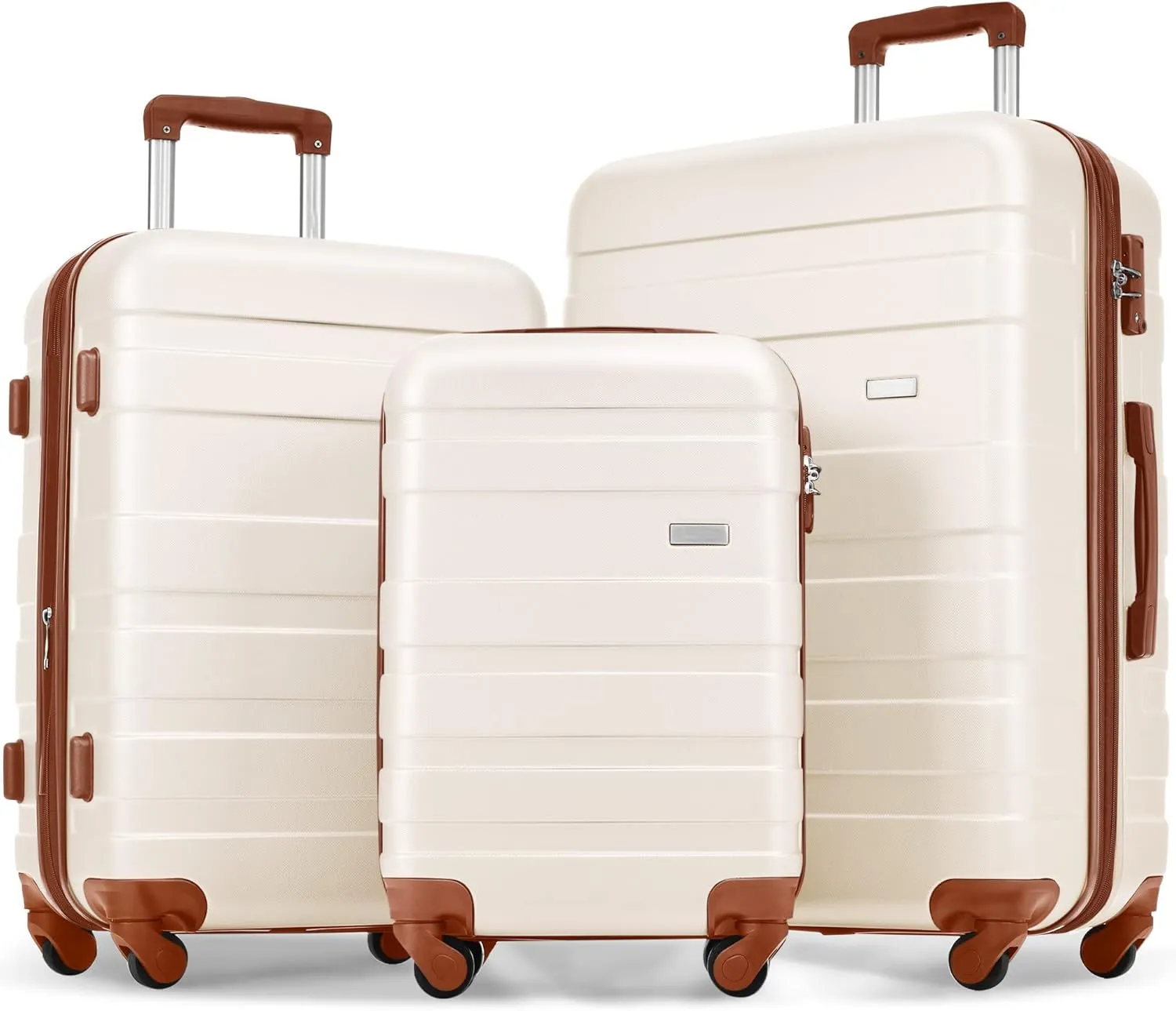 JCSD Durable Lightweight 3-Piece Hardshell Luggage Set with Spinner Wheels, Adjustable Handles, Ivory