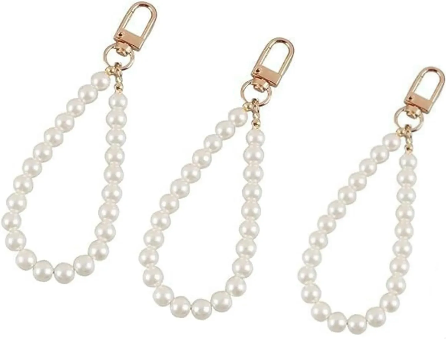 JJLFresheners 3Pcs Faux Pearl Keychain Straps Beaded Keyring Lanyard Key Chain Holder Wristlet Key Ring Wrist Strap Elegant Purse Lanyard Strap Women's Keyrings and Keychains