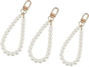 JJLFresheners 3Pcs Faux Pearl Keychain Straps Beaded Keyring Lanyard Key Chain Holder Wristlet Key Ring Wrist Strap Elegant Purse Lanyard Strap Women's Keyrings and Keychains