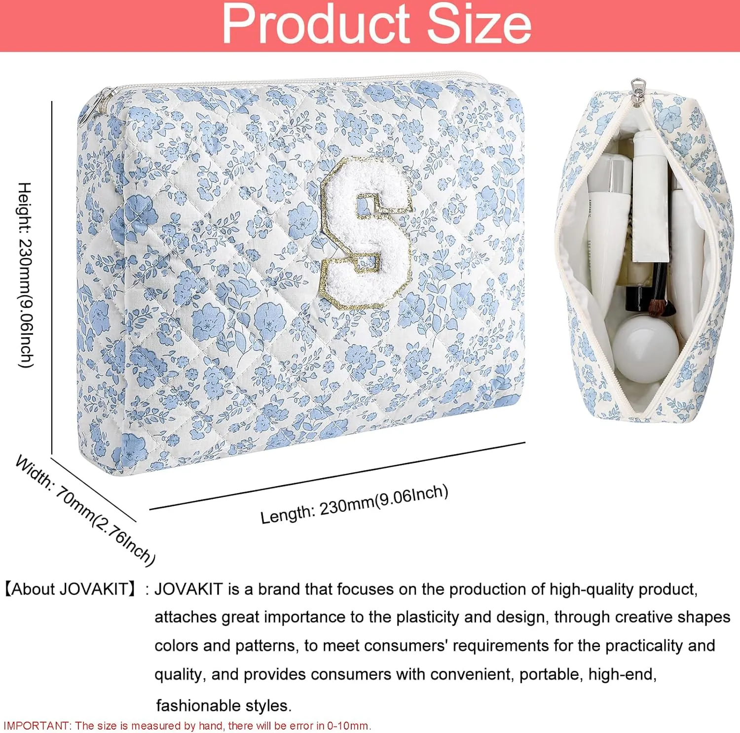 JOVAKIT Makeup Bag Cosmetic Bag for Women, Cute Christmas Gifts Floral Coquette Make Up Bag, Floral Flowers Coquette Travel Toiletry Bag, Zipper Make Up Pouch Organizer Trendy Stuff (Blue S)