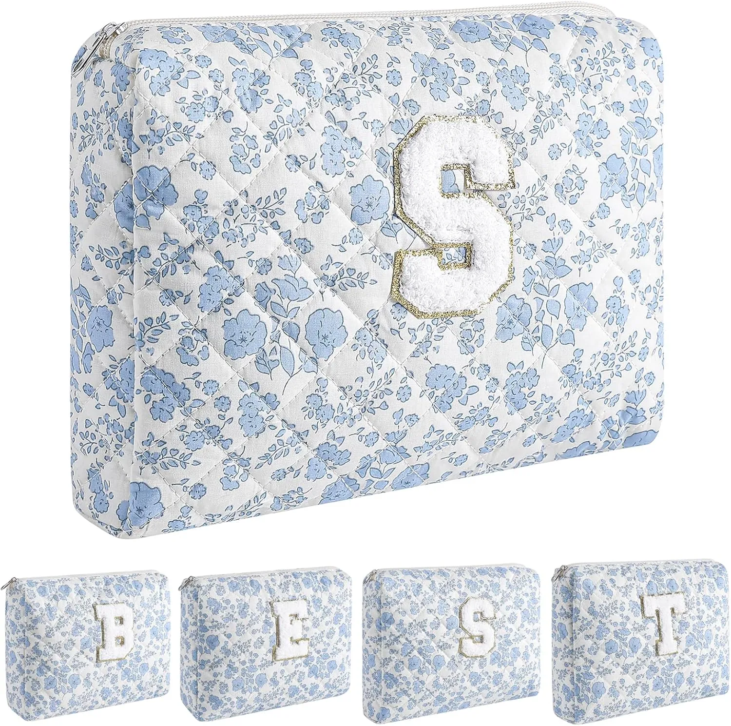 JOVAKIT Makeup Bag Cosmetic Bag for Women, Cute Christmas Gifts Floral Coquette Make Up Bag, Floral Flowers Coquette Travel Toiletry Bag, Zipper Make Up Pouch Organizer Trendy Stuff (Blue S)