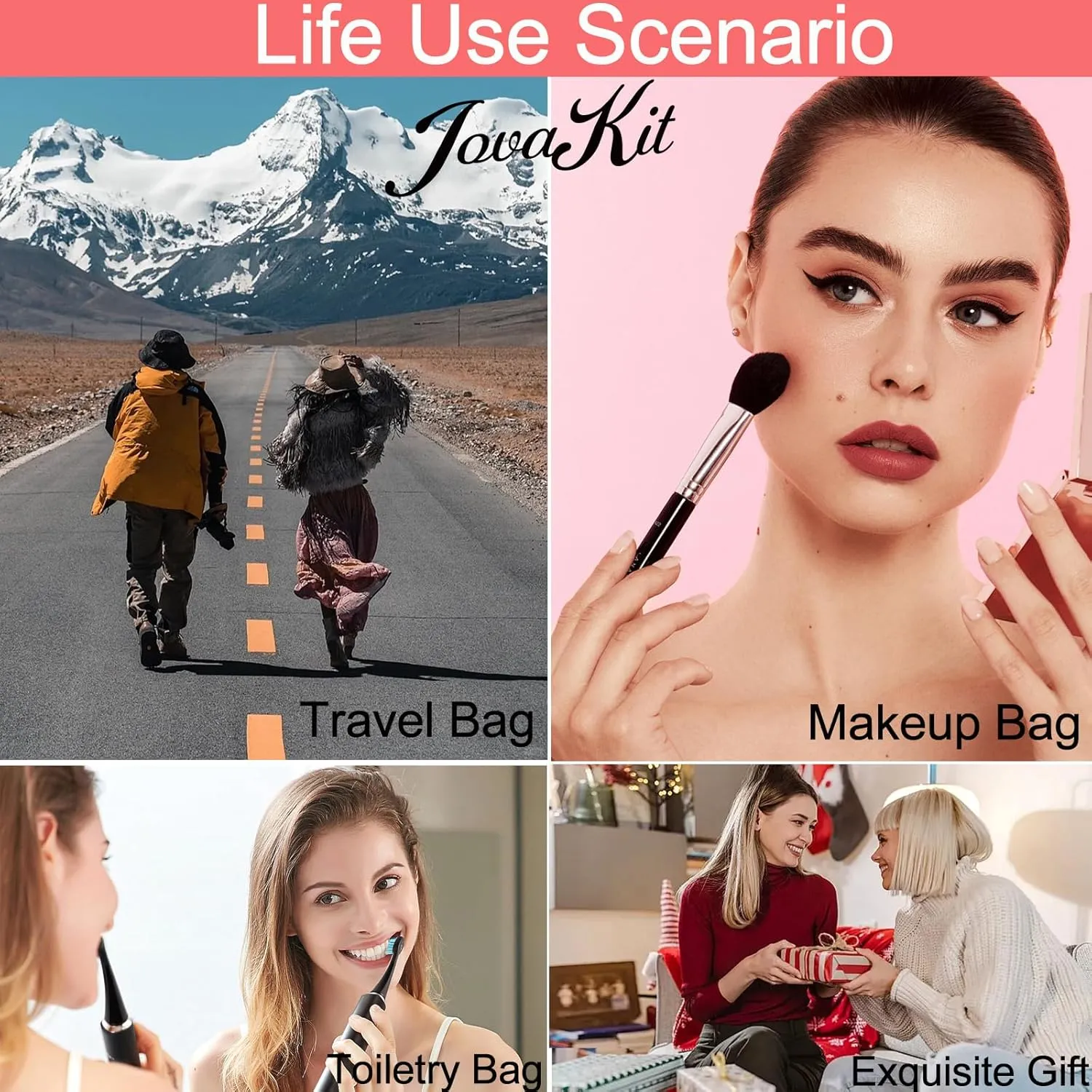 JOVAKIT Square Makeup Bag Cute Cosmetic Bag for Women, Floral Coquette Aesthetic Toiletry Bag, Zipper Make Up Pouch, Travel Make Up Organizer Bag (Blue Bowknot)