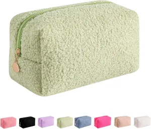 JOVAKIT Travel Makeup Bag Cosmetic Bag for Women, Fashion Christmas Gifts, Plush Zipper Make Up Pouch, Large Capacity Toiletry Organizer Makeup, Portable Storage Bag Trendy Stuff (Green)