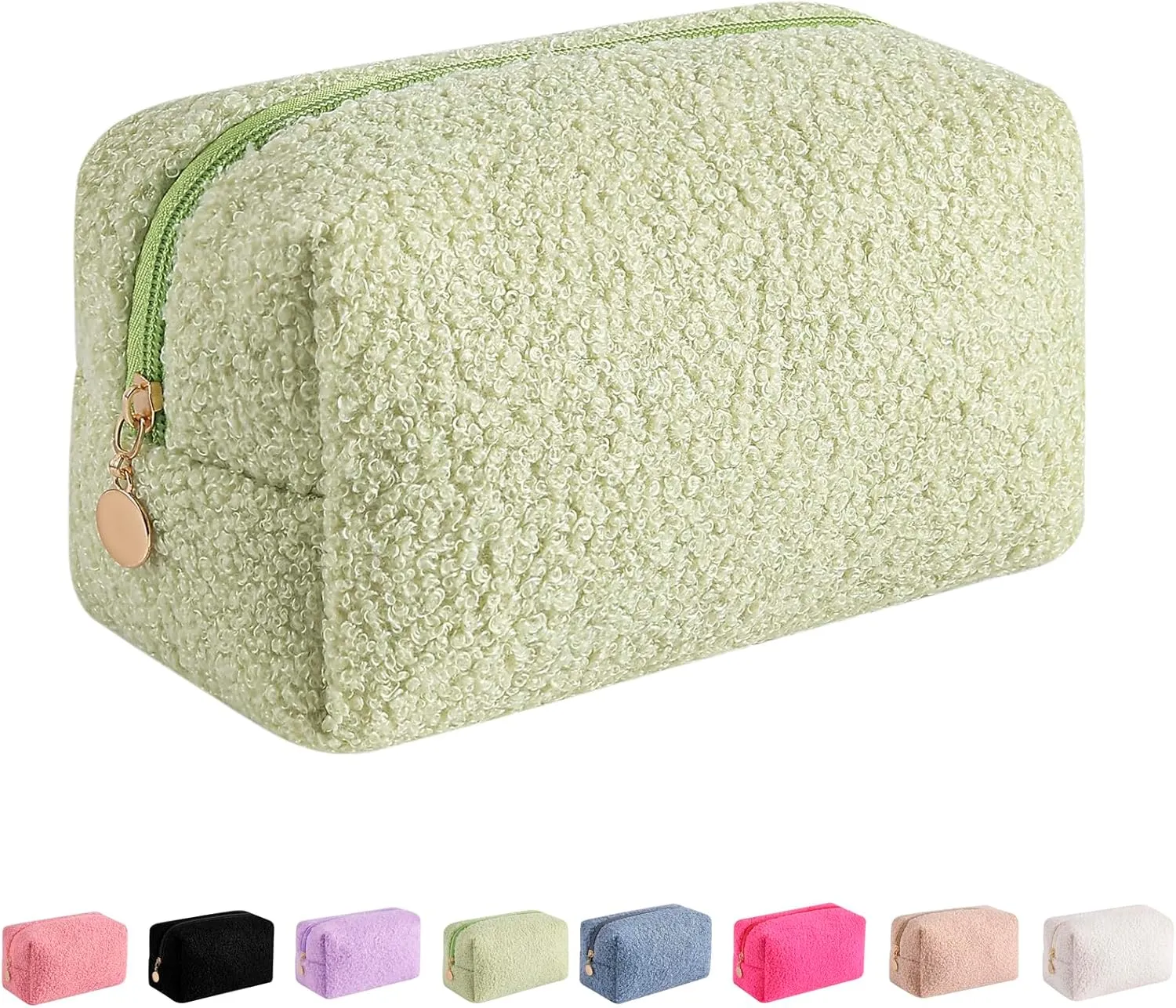 JOVAKIT Travel Makeup Bag Cosmetic Bag for Women, Fashion Christmas Gifts, Plush Zipper Make Up Pouch, Large Capacity Toiletry Organizer Makeup, Portable Storage Bag Trendy Stuff (Green)