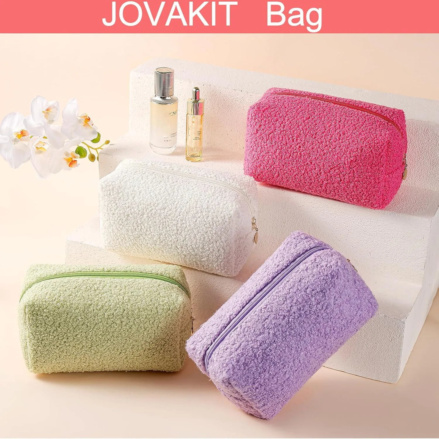 JOVAKIT Travel Makeup Bag Cosmetic Bag for Women, Fashion Christmas Gifts, Plush Zipper Make Up Pouch, Large Capacity Toiletry Organizer Makeup, Portable Storage Bag Trendy Stuff (Green)