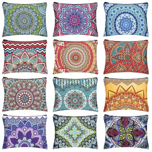 Kajaia 12 Pcs Mandala Canvas Makeup Bags Bulk Canvas Cosmetic Bag for Purse Toiletry Pouch with Zipper Travel Preppy Makeup Organizer 9.25 x 6.9 Inch Mandala Flower Cosmetic Bag Bulk for Women Adults